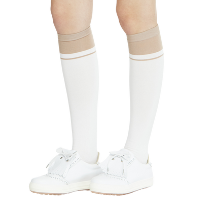 BLKTEE女學院風撞色小腿襪(白卡其)