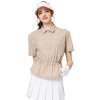 Fashionable ultra-thin waist-cinching women's short-sleeved top