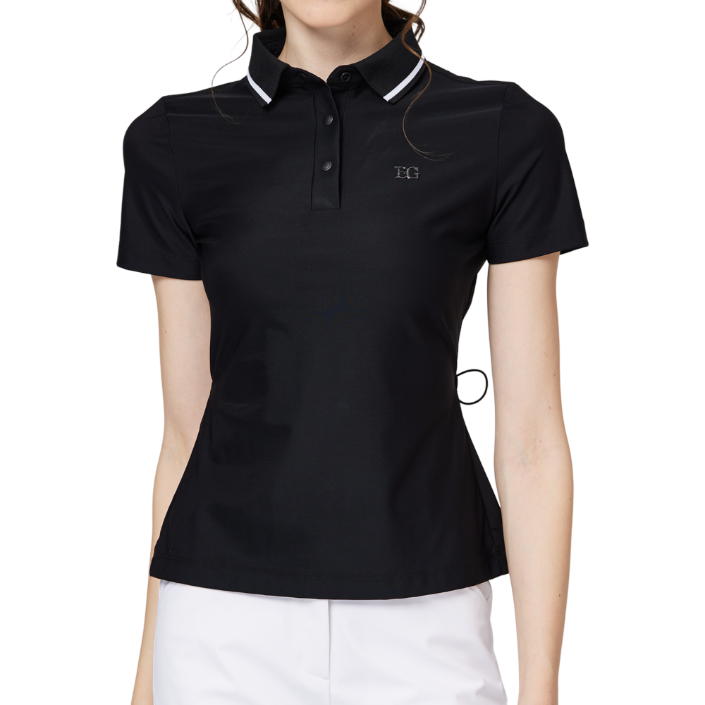 螺紋領收腰女短袖上衣