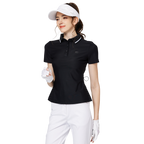 螺紋領收腰女短袖上衣