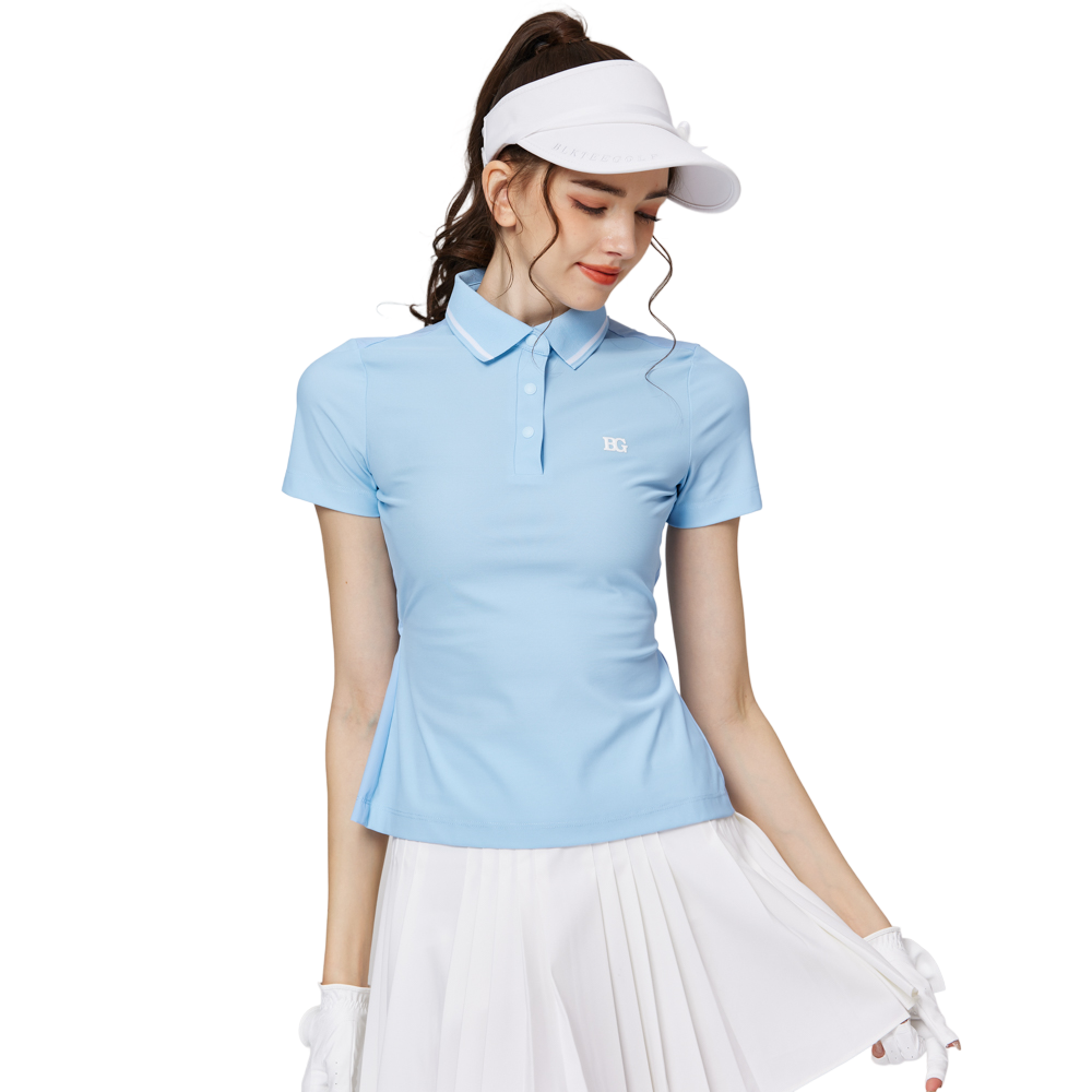 螺紋領收腰女短袖上衣