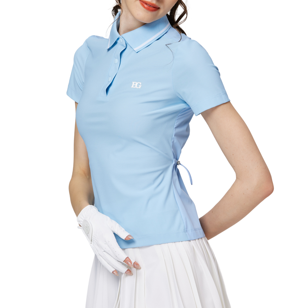 螺紋領收腰女短袖上衣