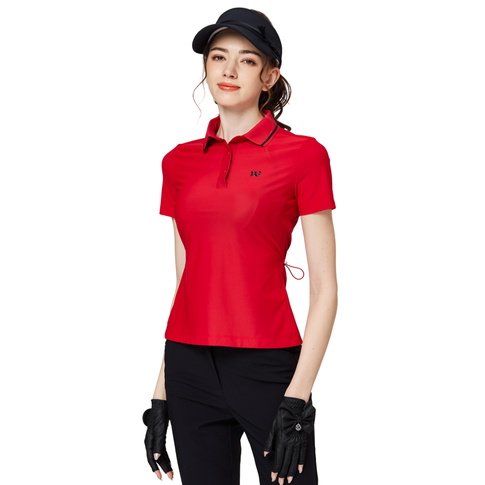 螺紋領收腰女短袖上衣