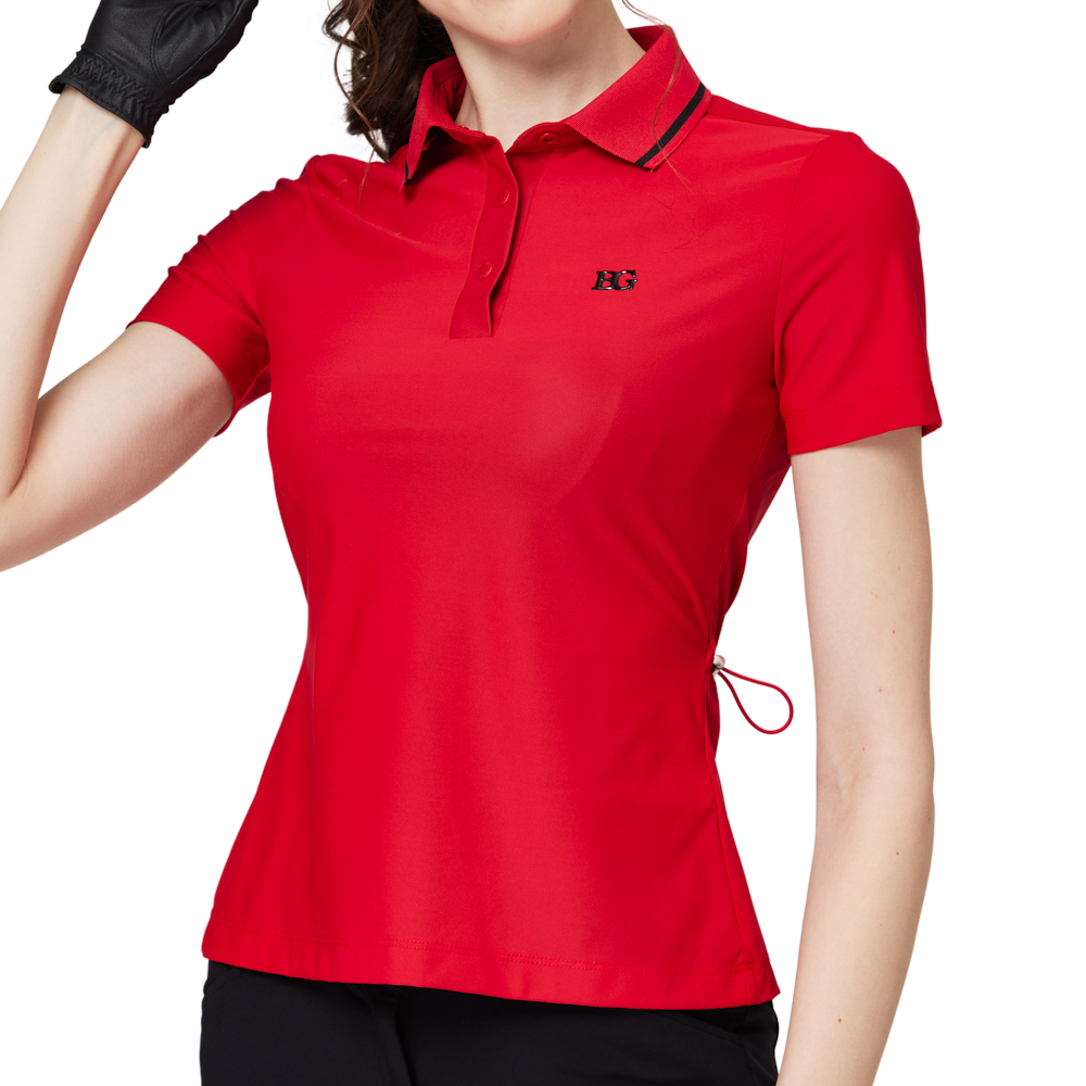 螺紋領收腰女短袖上衣