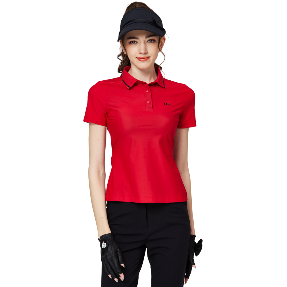 螺紋領收腰女短袖上衣