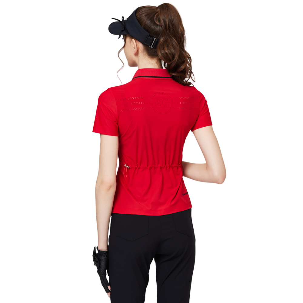 螺紋領收腰女短袖上衣