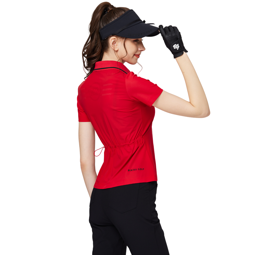 螺紋領收腰女短袖上衣