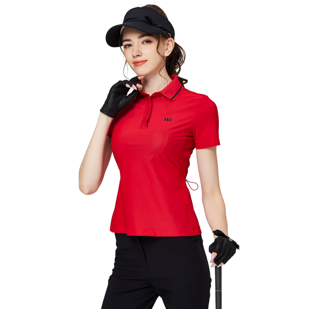 螺紋領收腰女短袖上衣