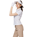 螺紋領收腰女短袖上衣