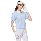 收口袖翻領女短袖上衣