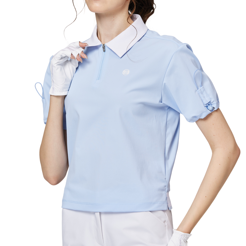 收口袖翻領女短袖上衣