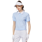 收口袖翻領女短袖上衣