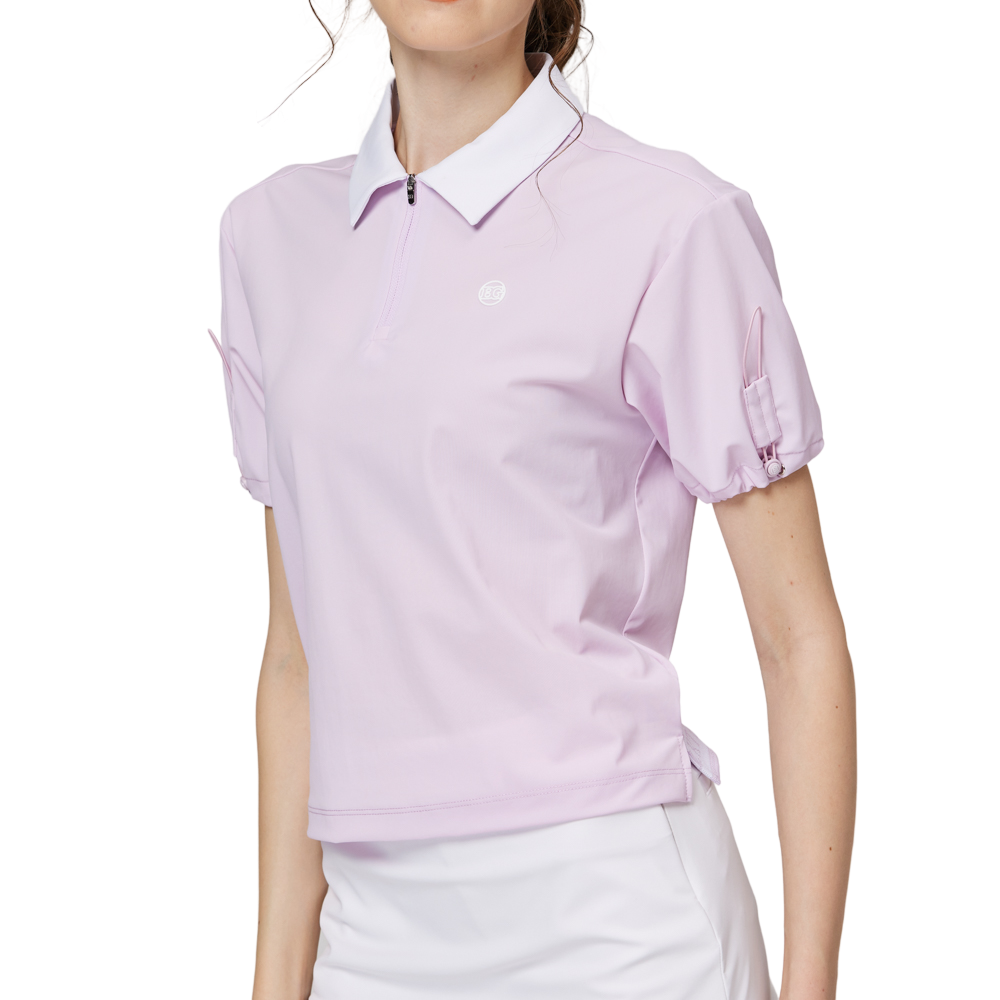 收口袖翻領女短袖上衣