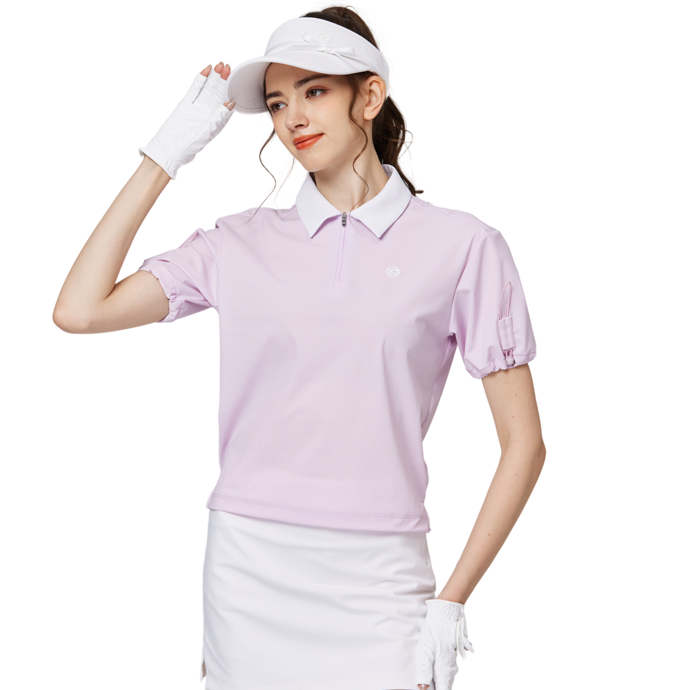 收口袖翻領女短袖上衣