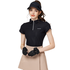 立體繡花翻領女短袖上衣