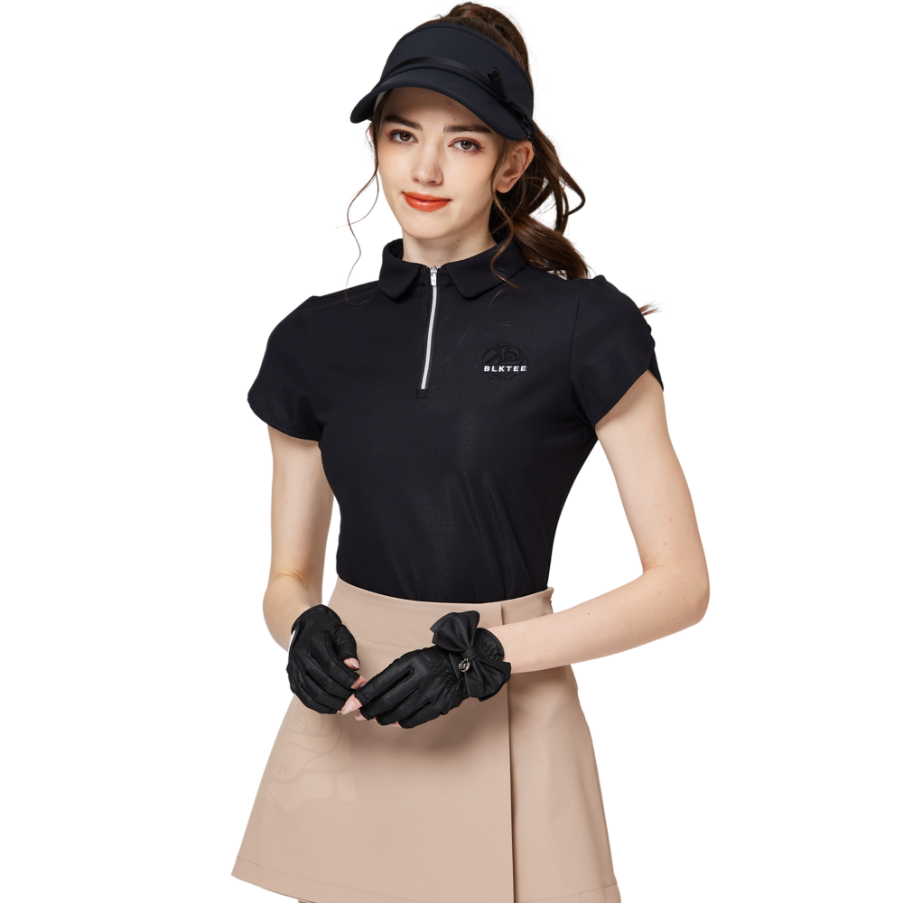 立體繡花翻領女短袖上衣