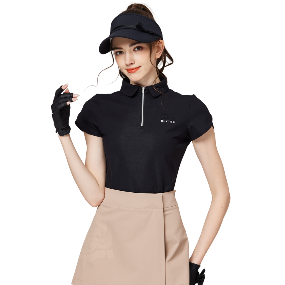 立體繡花翻領女短袖上衣