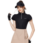 立體繡花翻領女短袖上衣