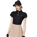 立體繡花翻領女短袖上衣