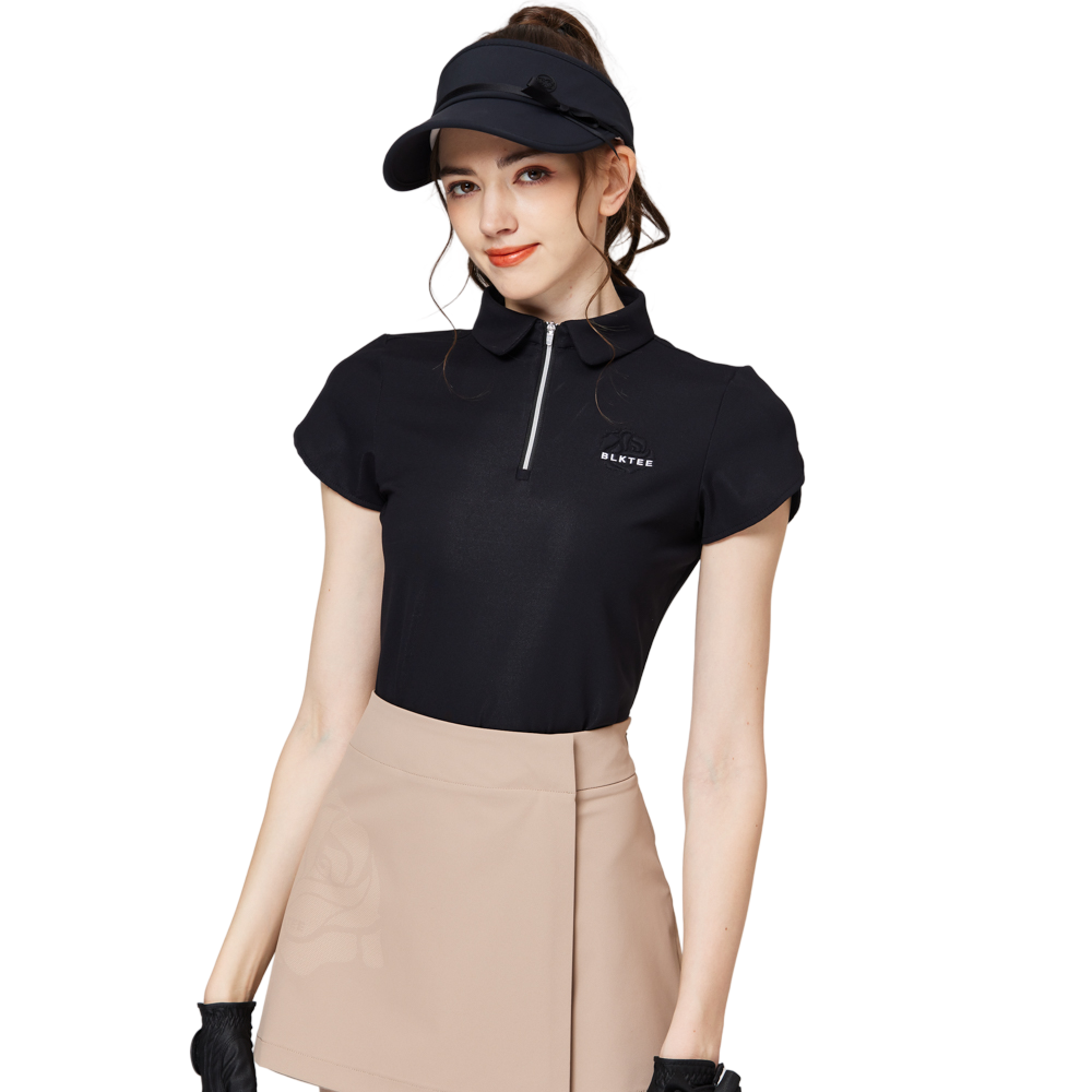 立體繡花翻領女短袖上衣