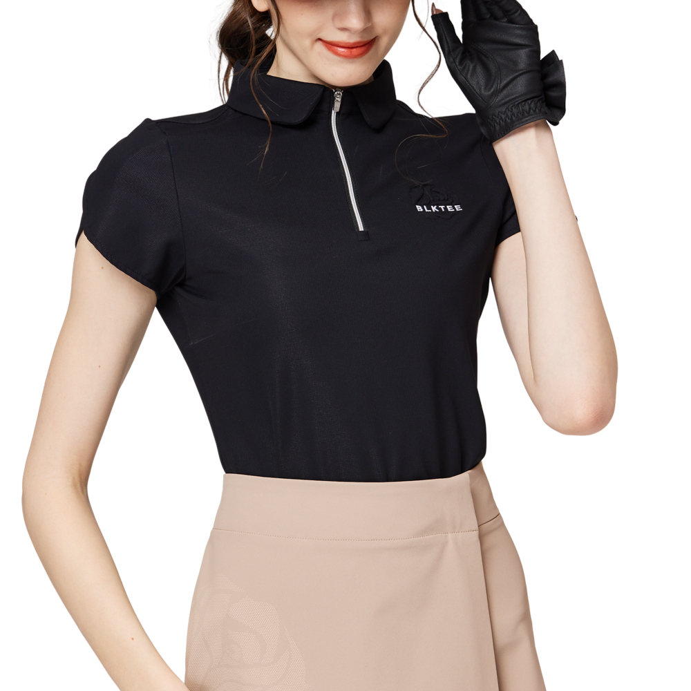 立體繡花翻領女短袖上衣