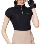 立體繡花翻領女短袖上衣