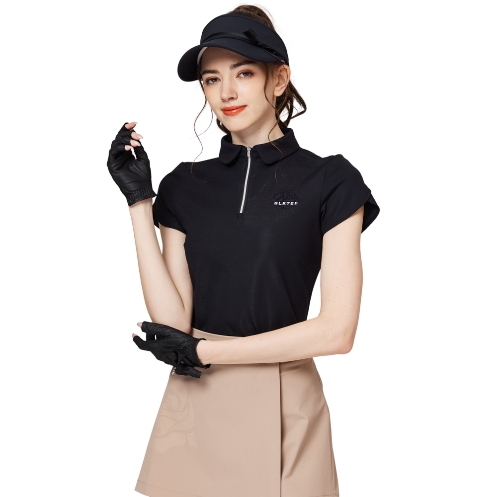 立體繡花翻領女短袖上衣