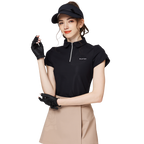 立體繡花翻領女短袖上衣