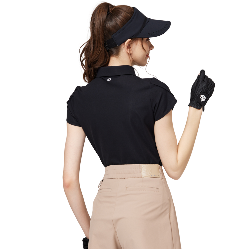 立體繡花翻領女短袖上衣