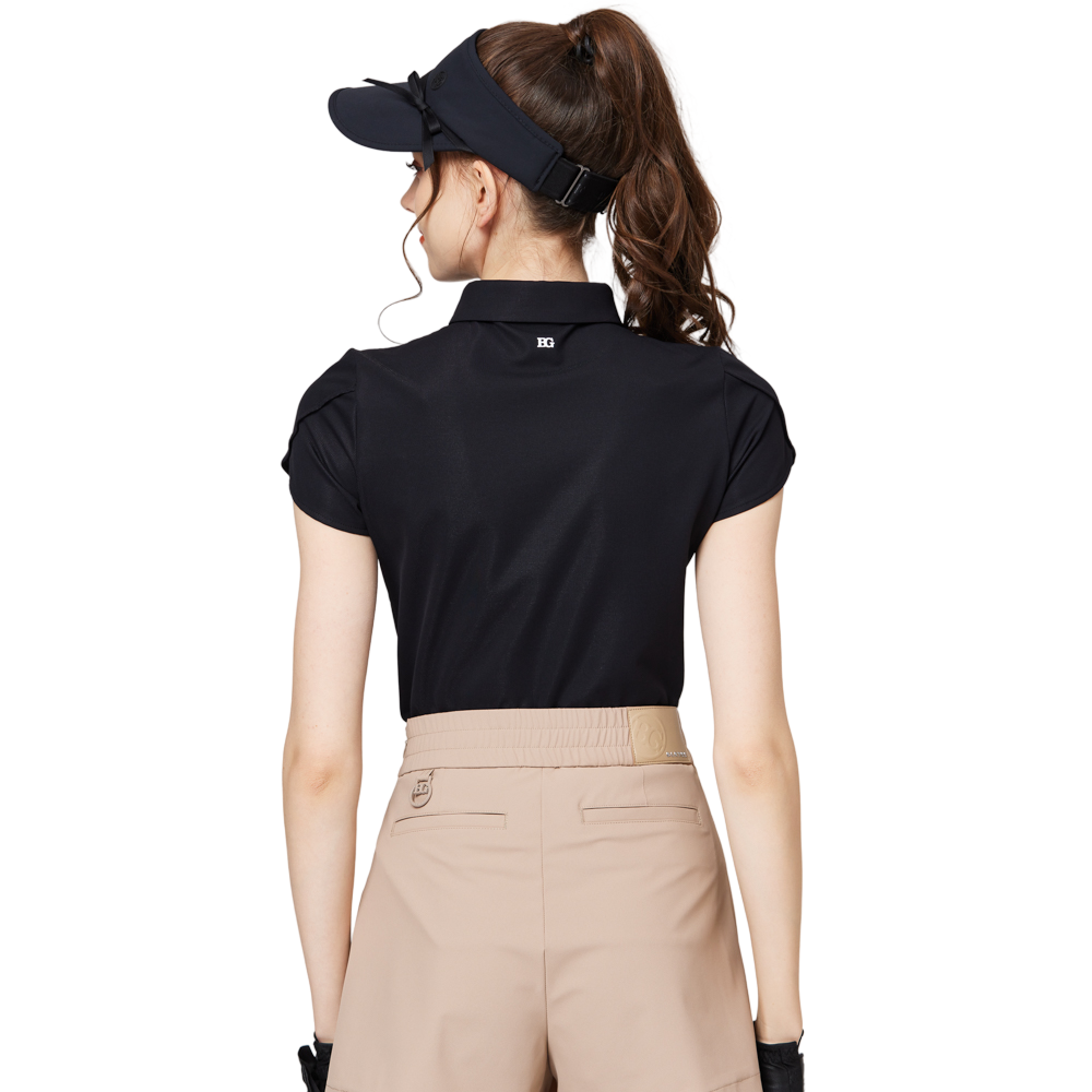 立體繡花翻領女短袖上衣