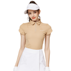 立體繡花翻領女短袖上衣