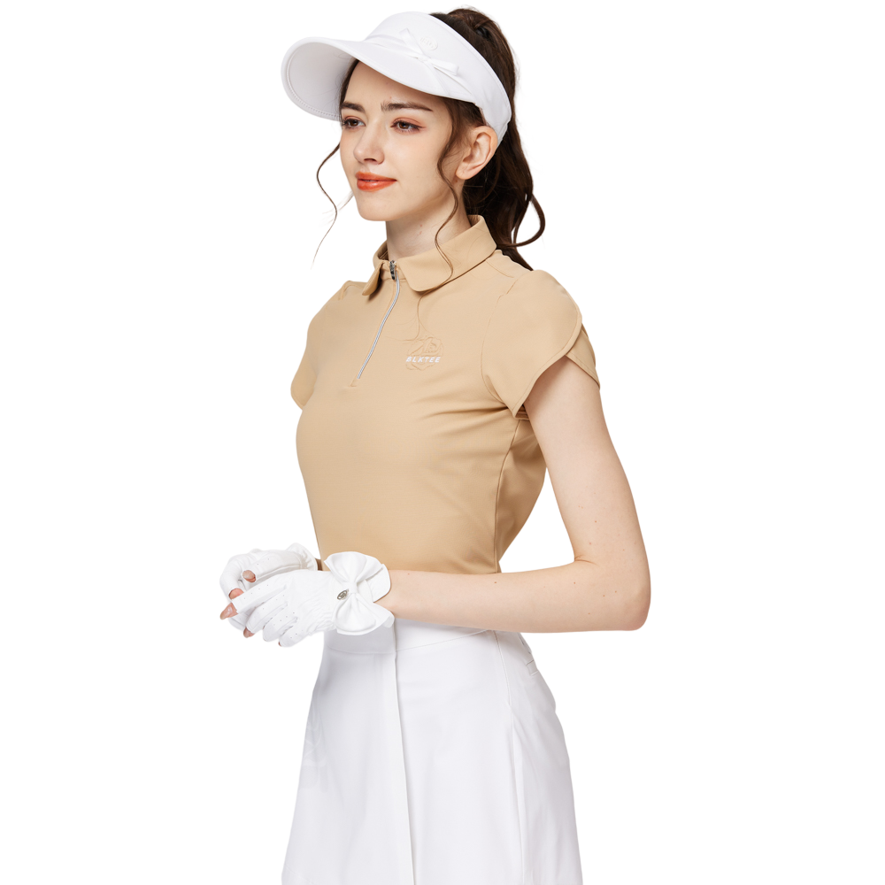 立體繡花翻領女短袖上衣