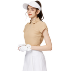 立體繡花翻領女短袖上衣