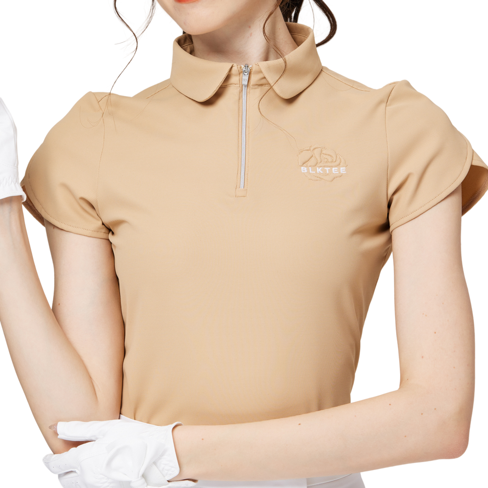 立體繡花翻領女短袖上衣