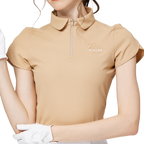 立體繡花翻領女短袖上衣