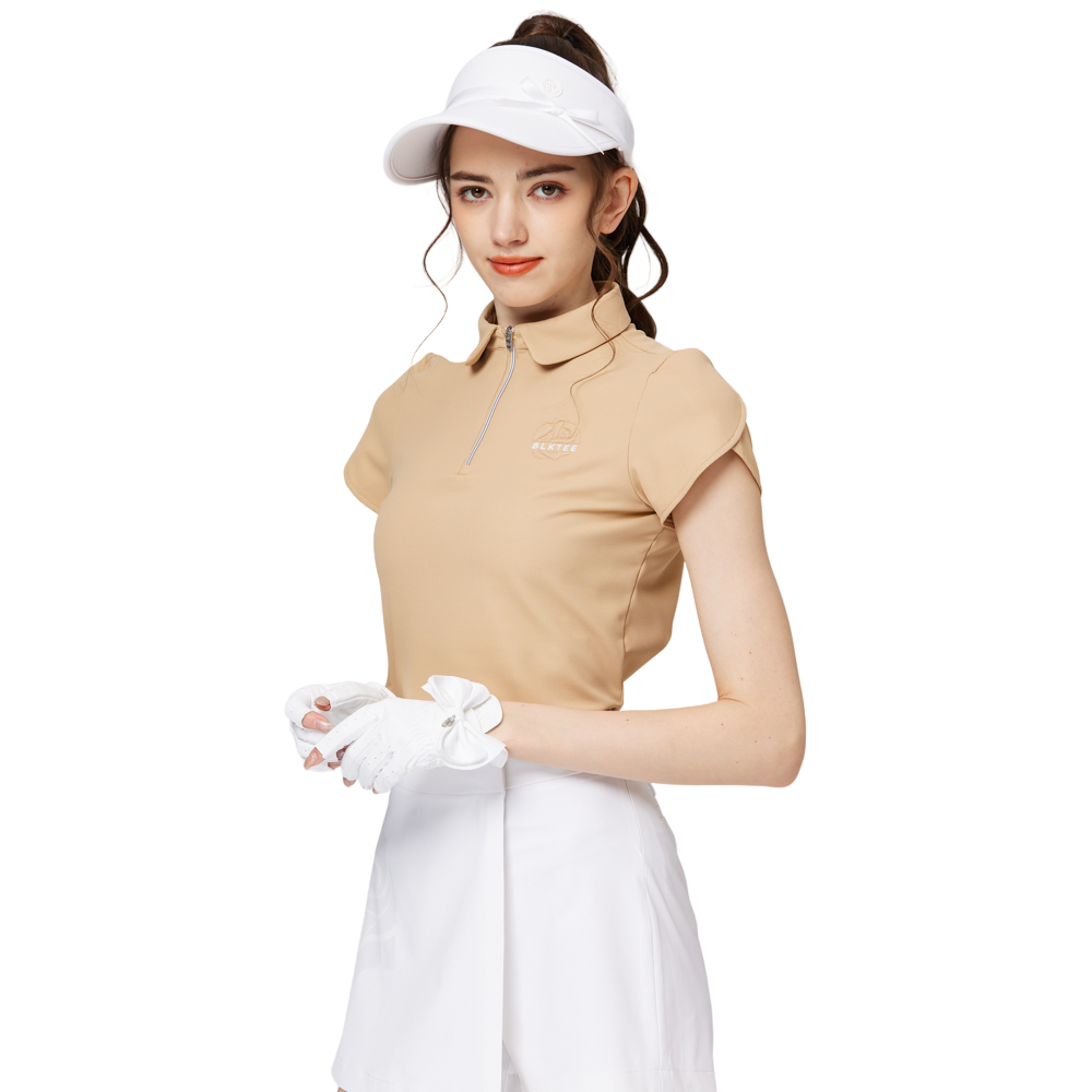 立體繡花翻領女短袖上衣