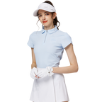 立體繡花翻領女短袖上衣