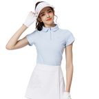 立體繡花翻領女短袖上衣