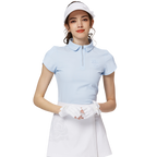 立體繡花翻領女短袖上衣