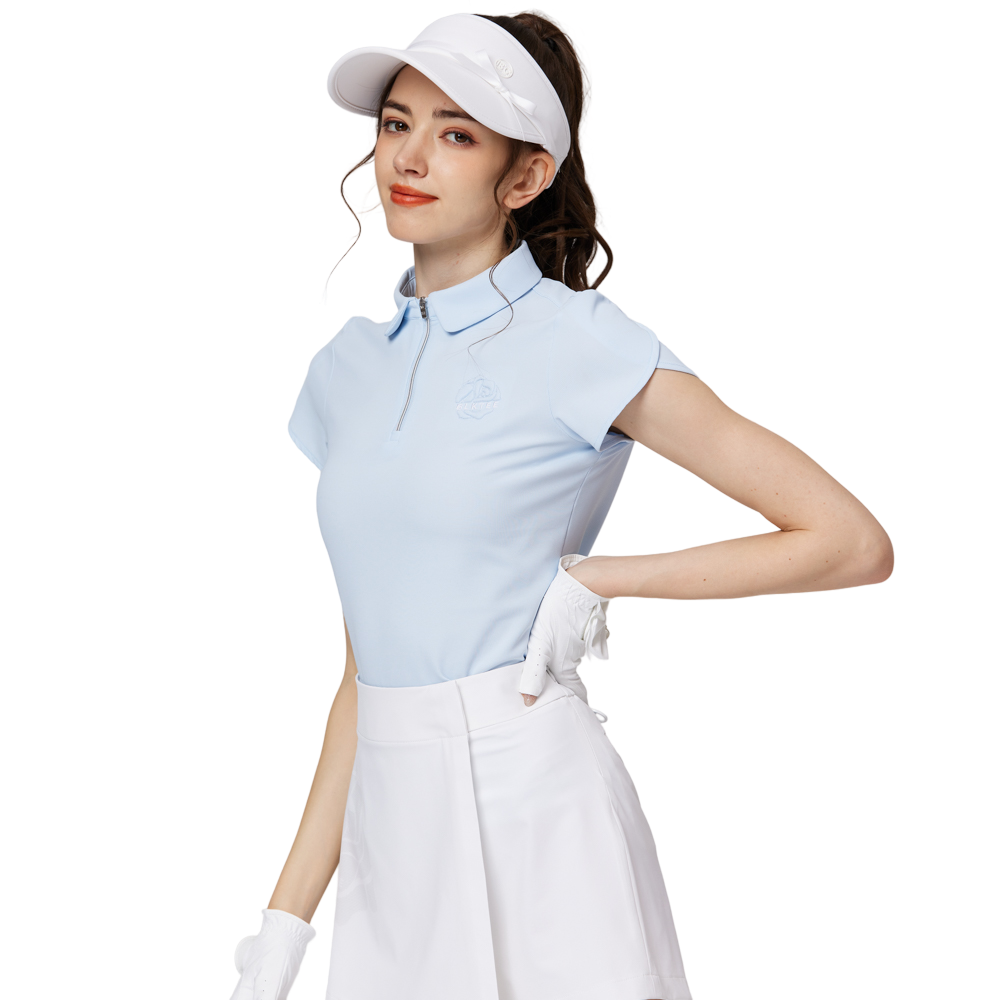 立體繡花翻領女短袖上衣