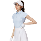 立體繡花翻領女短袖上衣