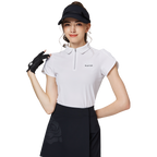 立體繡花翻領女短袖上衣