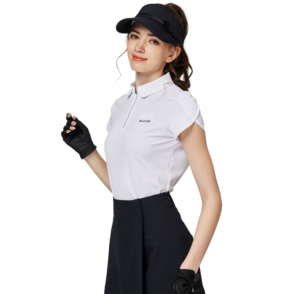 立體繡花翻領女短袖上衣