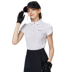 立體繡花翻領女短袖上衣