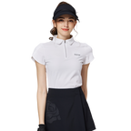 立體繡花翻領女短袖上衣