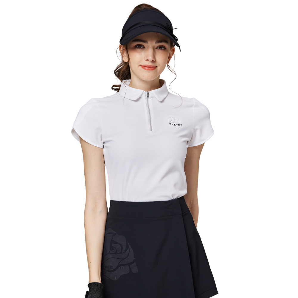 立體繡花翻領女短袖上衣