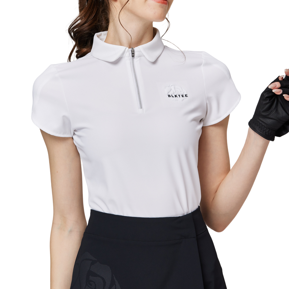 立體繡花翻領女短袖上衣