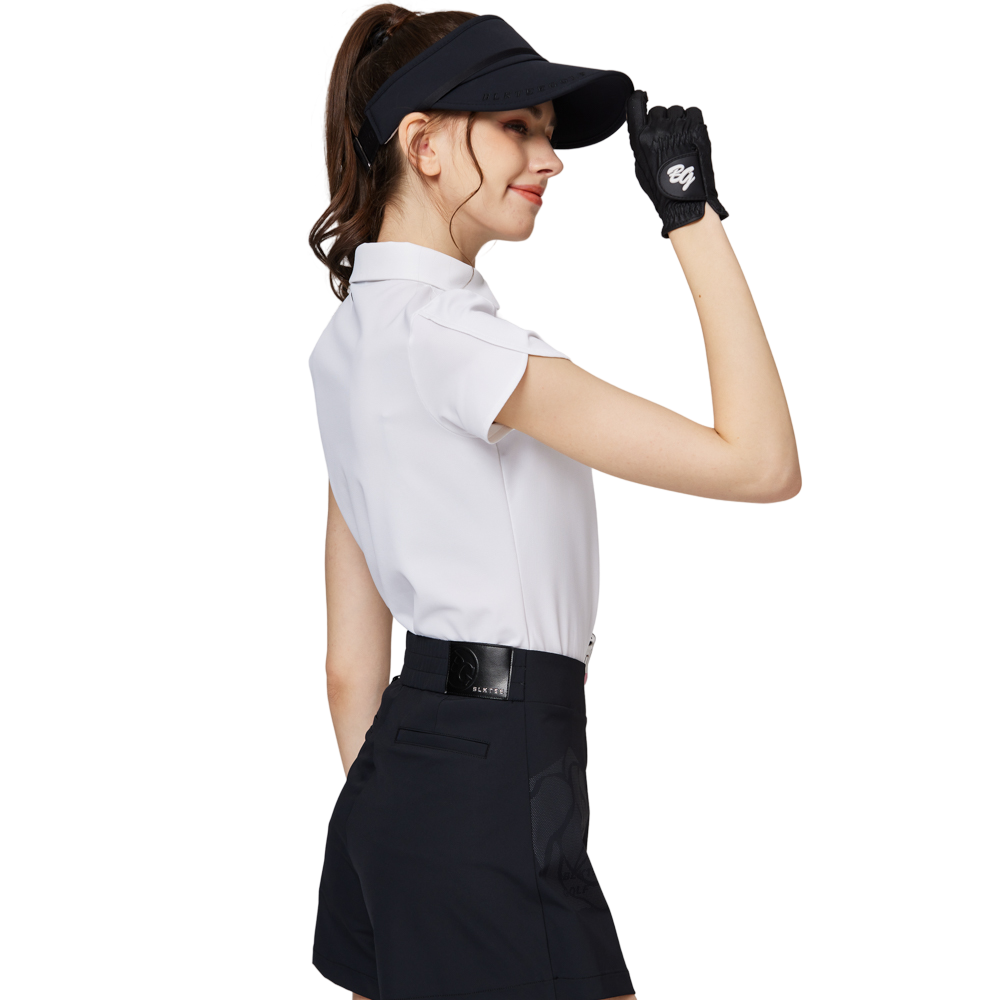 立體繡花翻領女短袖上衣