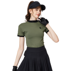 珠花高彈小立領女短袖上衣