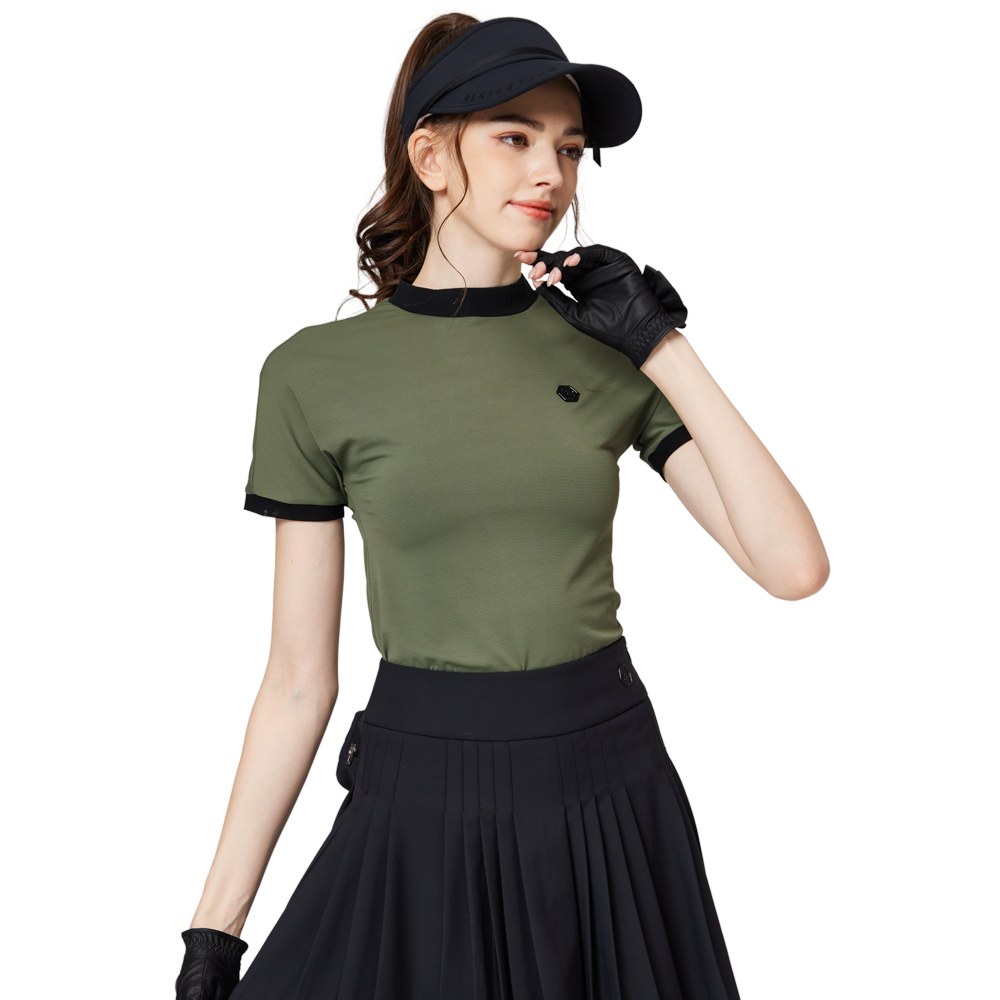 珠花高彈小立領女短袖上衣